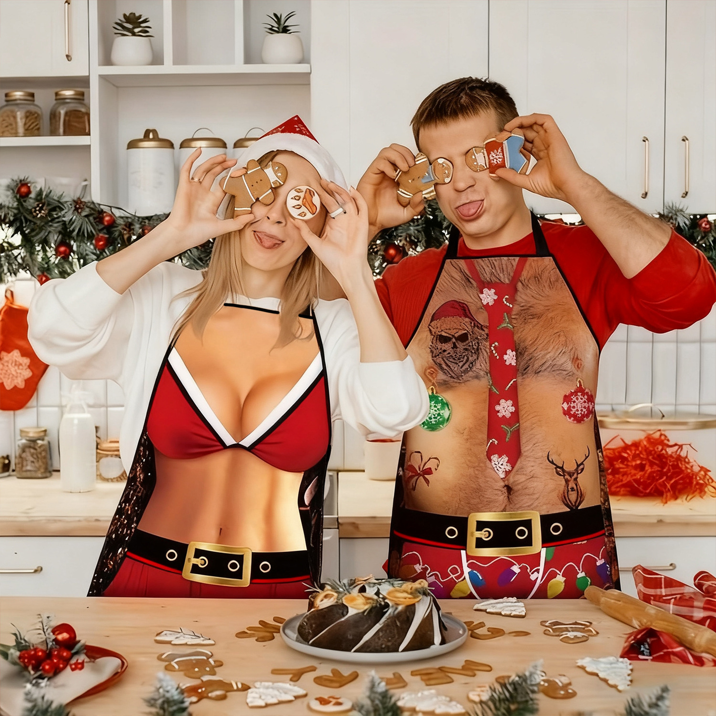 🎄4-Piece Christmas Apron Set, Size 20.47 x 28.34 inches