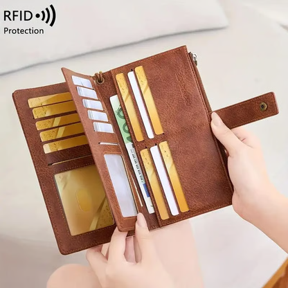 🔥LAST DAY 50% OFF -Women's long wallet, stylish clutch, elegant solid color RFID blocking leather wallet