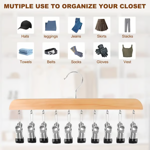 Closet Organizer with 10 Clips - Space Saving Hanging Closet Organizer