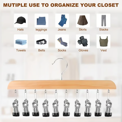 Closet Organizer with 10 Clips - Space Saving Hanging Closet Organizer