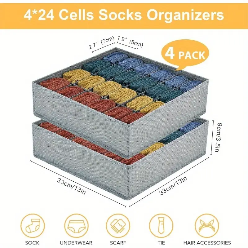 🧦24-Compartment Storage Basket - Sock Drawer Organiser