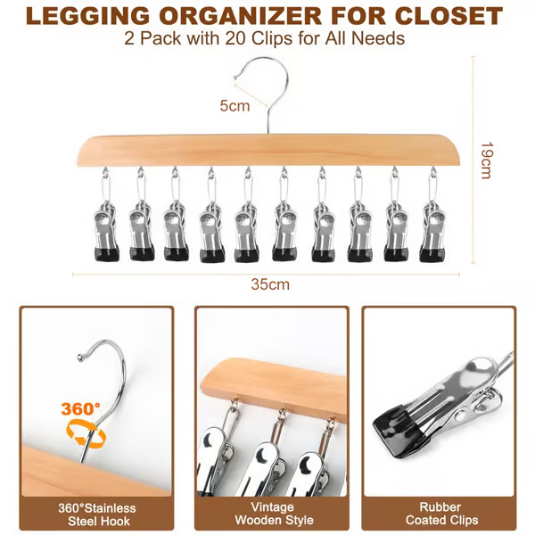 Closet Organizer with 10 Clips - Space Saving Hanging Closet Organizer