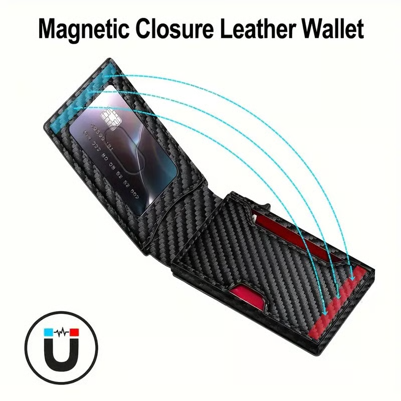 ✨Wallet - With Pop Up Aluminum Case Money Clip Slim Leather Slots Credit Card Holder RFID Blocking Bifold Minimalist Wallet