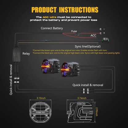 Motorcycle Fog Light | 120W LED Amber Auxiliary Light | DRL & Strobe | IP67 Waterproof | ECE & SAE Compliant