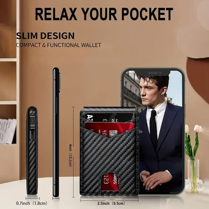 ✨Wallet - With Pop Up Aluminum Case Money Clip Slim Leather Slots Credit Card Holder RFID Blocking Bifold Minimalist Wallet
