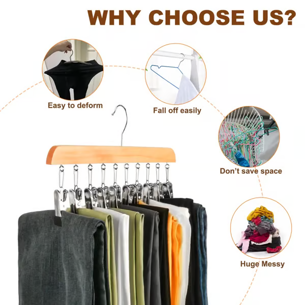 Closet Organizer with 10 Clips - Space Saving Hanging Closet Organizer