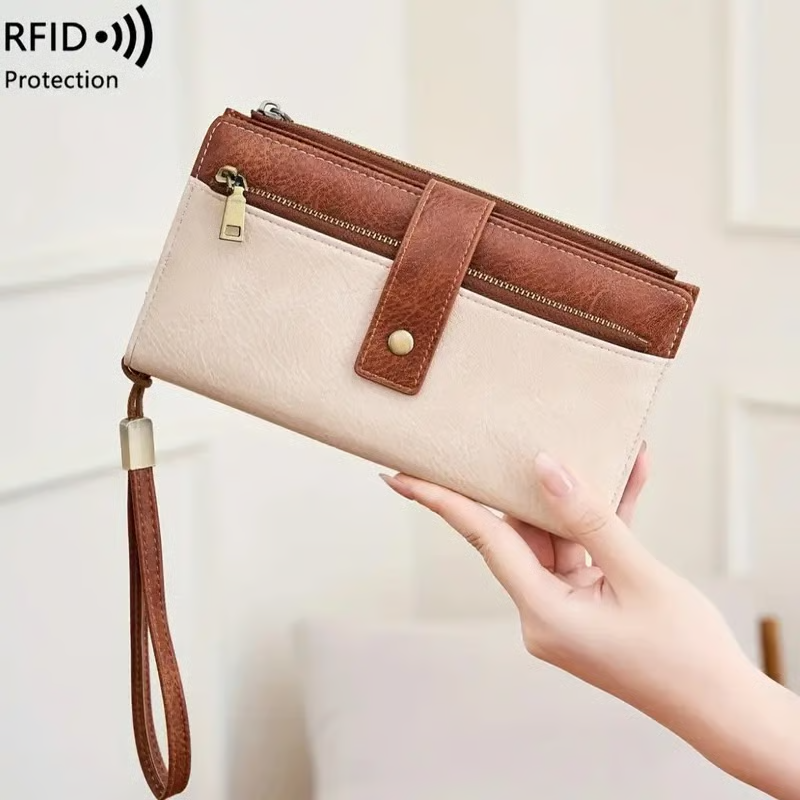 🔥LAST DAY 50% OFF -Women's long wallet, stylish clutch, elegant solid color RFID blocking leather wallet